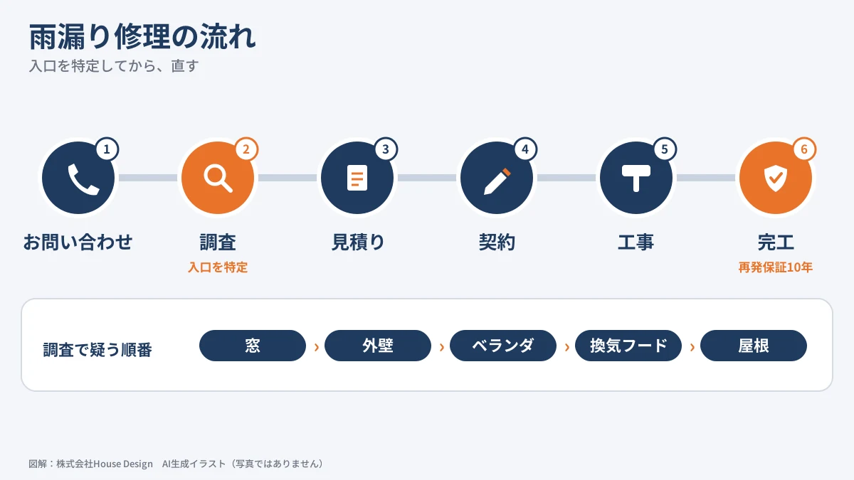 茅ヶ崎市の雨漏り修理 問い合わせから完工までの6ステップ