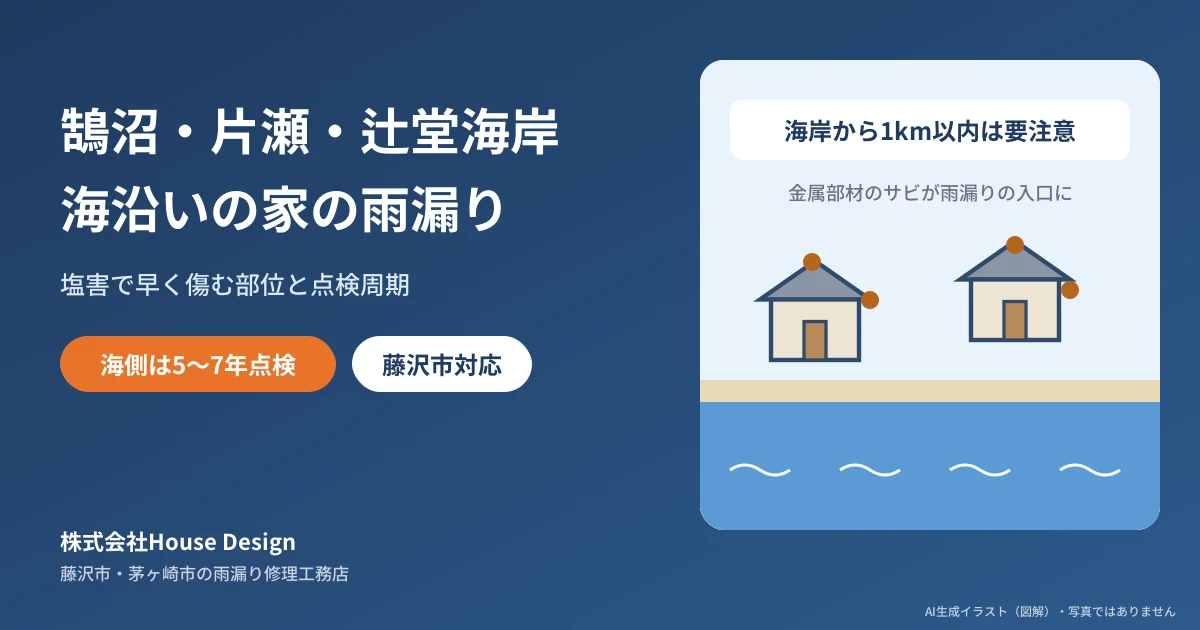 鵠沼・片瀬・辻堂海岸の雨漏り 海岸からの距離で傷みやすさが変わる（図解）